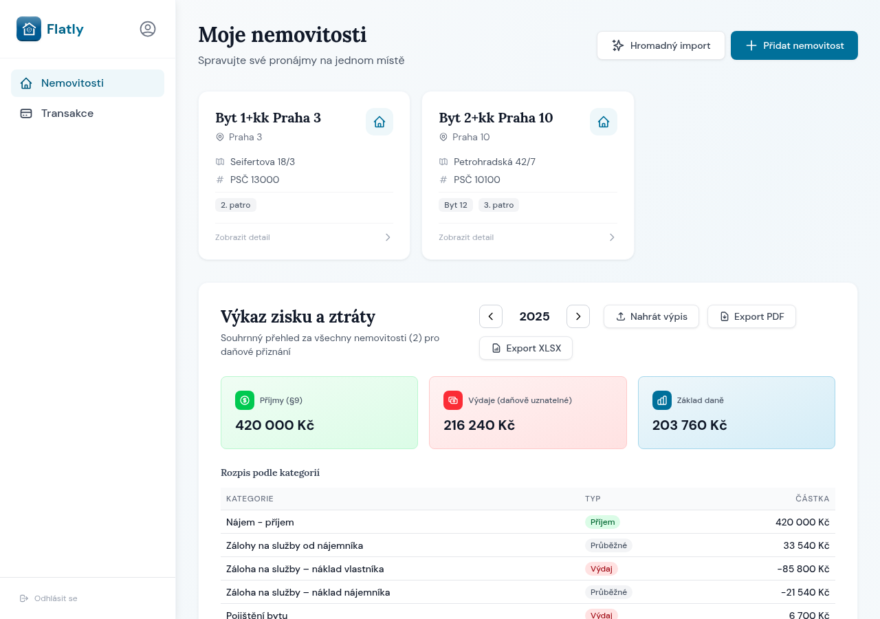 Flatly — přehled nemovitostí